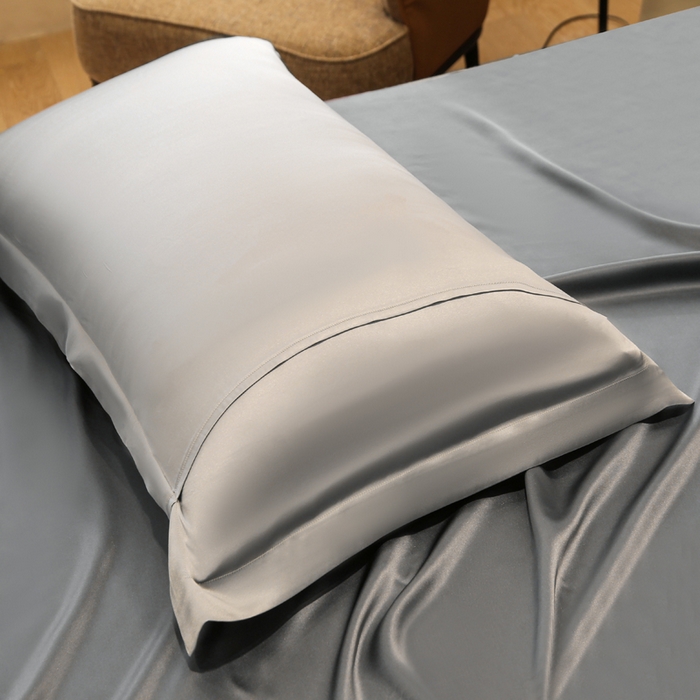 91家纺网 家纺一手货源 找家纺 凯森家纺 2024新款双面真丝宽边款枕头套枕芯套 双面-鸽子灰