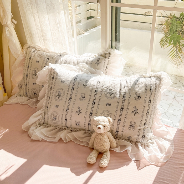 91家纺网 家纺一手货源 找家纺 慕澄 2024新款时尚印花泡泡棉花边四件套 英伦熊