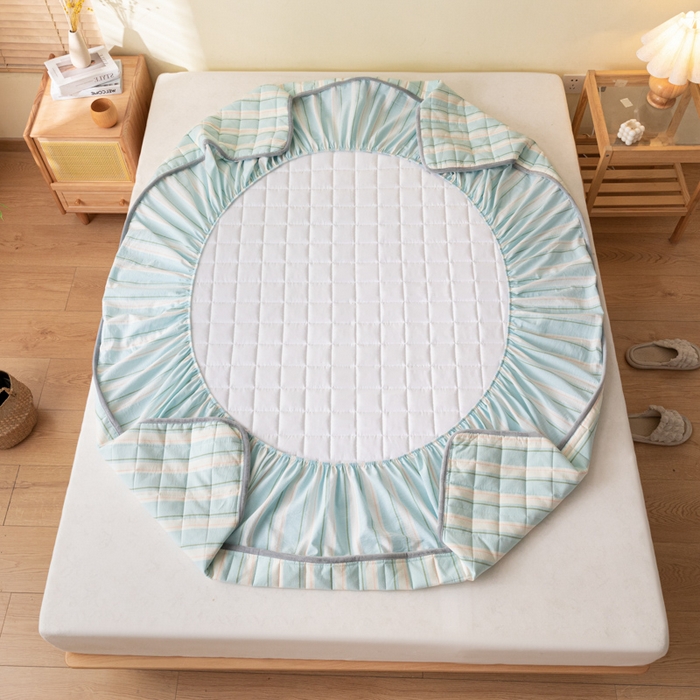 91家纺网 家纺一手货源 找家纺 ab家纺 2024新款色织全棉夹棉床笠 左岸-蓝