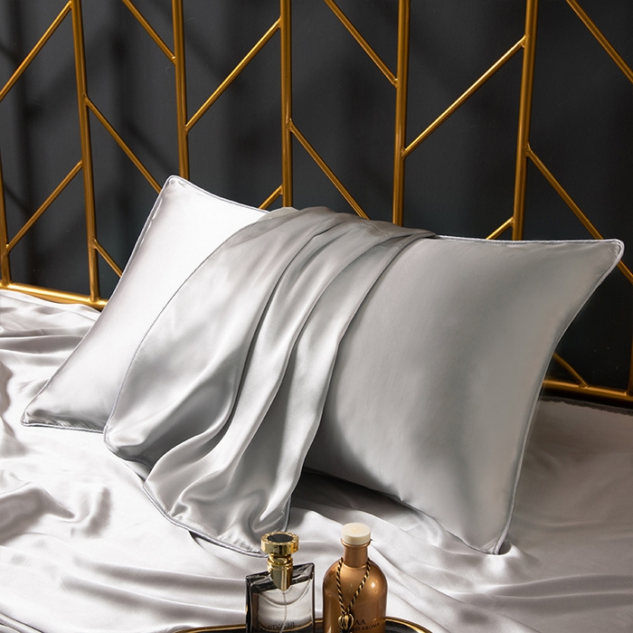 91家纺网 家纺一手货源 找家纺 凯森家纺 2024新款纯真丝枕套桑蚕丝枕芯套冰丝丝绸枕头套 鸽子灰