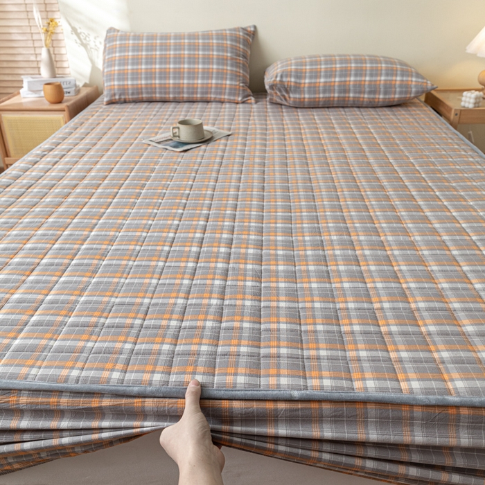 91家纺网 家纺一手货源 找家纺 ab家纺 2024新款色织全棉夹棉床笠 映像-灰