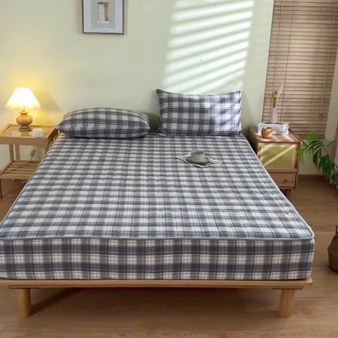 91家纺网 家纺一手货源 找家纺 ab家纺 2024新款色织全棉夹棉床笠 乔南-灰