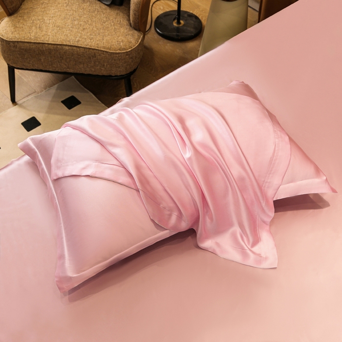 91家纺网 家纺一手货源 找家纺 凯森家纺 2024重磅单面纯真丝枕套桑蚕丝枕芯套单人枕头套 少女粉