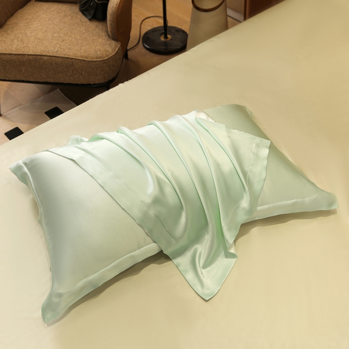 91家纺网 家纺一手货源 找家纺 凯森家纺 2024重磅单面纯真丝枕套桑蚕丝枕芯套单人枕头套 牛油果绿