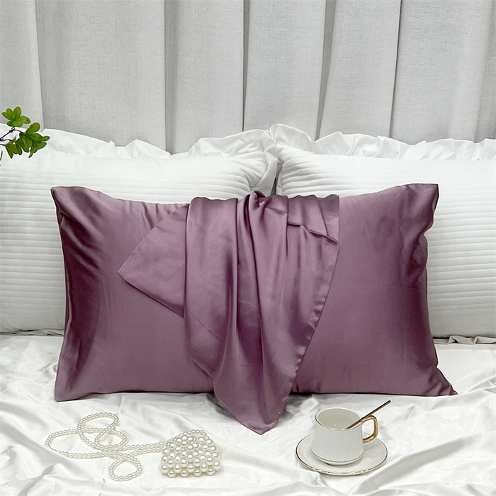 91家纺网 家纺一手货源 找家纺 凯森家纺 2024新款冰丝枕套高仿真丝枕头套夏季天丝枕芯套-口袋款 口袋豆沙紫