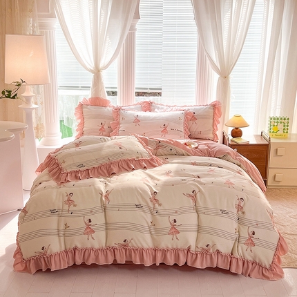 91家纺网 家纺一手货源 找家纺 慕梵家居 2024新款泡泡纱花边款四件套 花边款-芭蕾舞女孩