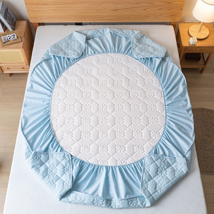 91家纺网 家纺一手货源 找家纺 ab家纺 2024新款40支全棉纯色夹棉床笠 天空蓝