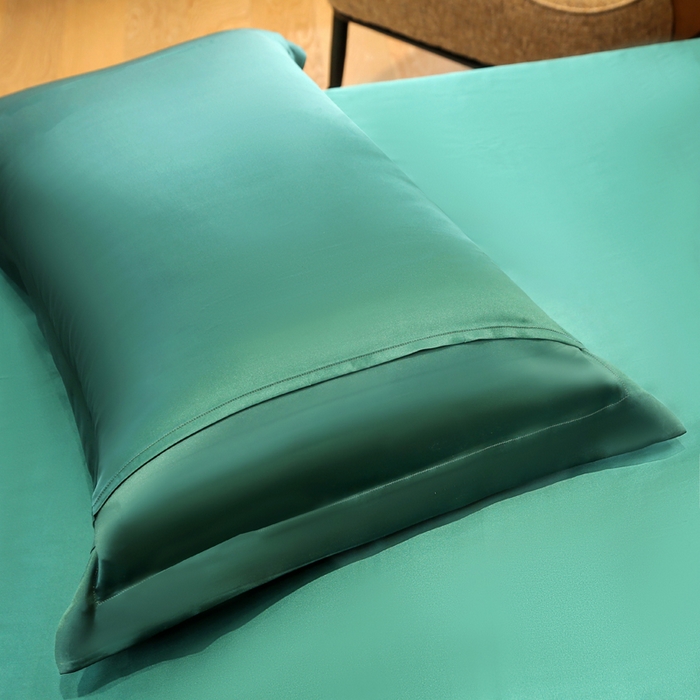 91家纺网 家纺一手货源 找家纺 凯森家纺 2024新款双面真丝宽边款枕头套枕芯套 双面孔雀绿