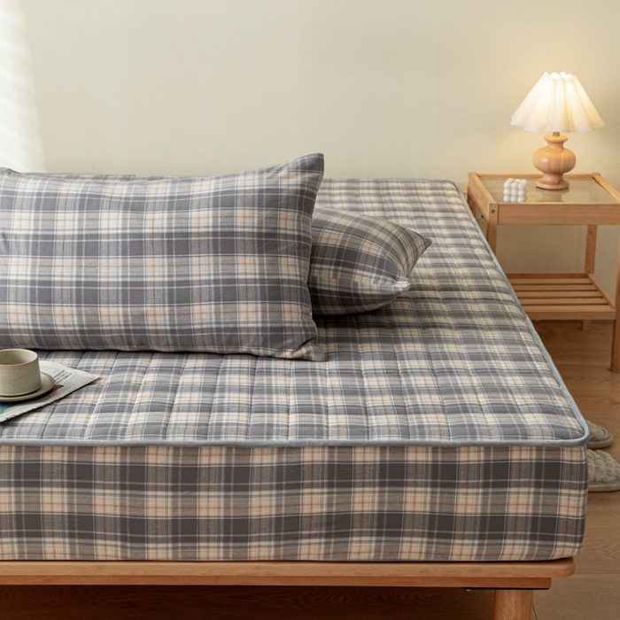 91家纺网 家纺一手货源 找家纺 ab家纺 2024新款色织全棉夹棉床笠 乔南-灰