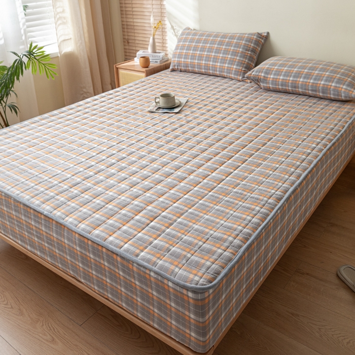 91家纺网 家纺一手货源 找家纺 ab家纺 2024新款色织全棉夹棉床笠 映像-灰