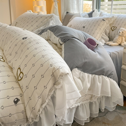 （总）慕澄 2024新款时尚印花泡泡棉花边四件套