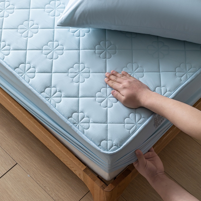 91家纺网 家纺一手货源 找家纺 ab家纺 2024新款40支全棉纯色夹棉床笠 天空蓝