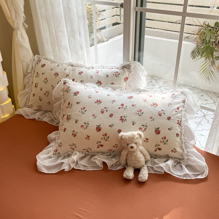 91家纺网 家纺一手货源 找家纺 慕澄 2024新款时尚印花泡泡棉花边四件套 安妮