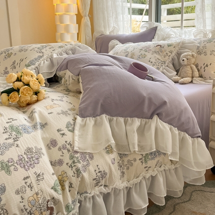 慕澄 2024新款时尚印花泡泡棉花边四件套 甜小兔