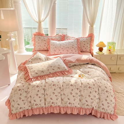 91家纺网 家纺一手货源 找家纺 慕梵家居 2024新款泡泡纱花边款四件套 花边款-林兮