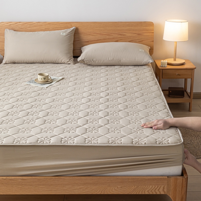 91家纺网 家纺一手货源 找家纺 ab家纺 2024新款40支全棉纯色夹棉床笠 奶咖