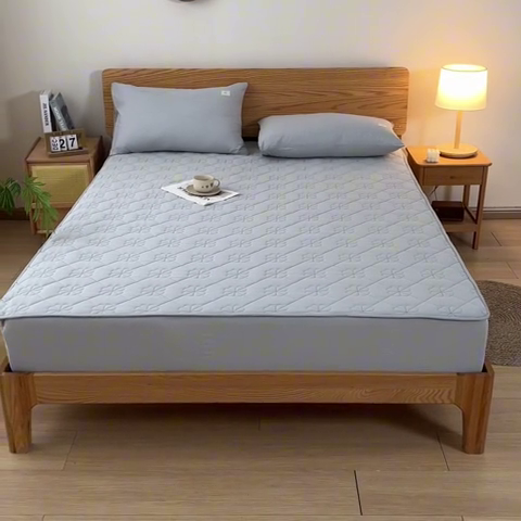 91家纺网 家纺一手货源 找家纺 ab家纺 2024新款40支全棉纯色夹棉床笠 浅灰