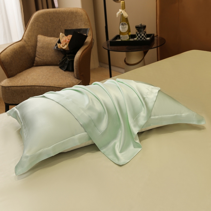 91家纺网 家纺一手货源 找家纺 凯森家纺 2024重磅单面纯真丝枕套桑蚕丝枕芯套单人枕头套 牛油果绿