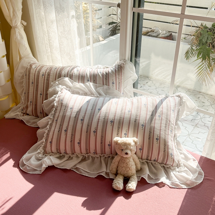 91家纺网 家纺一手货源 找家纺 慕澄 2024新款时尚印花泡泡棉花边四件套 心语