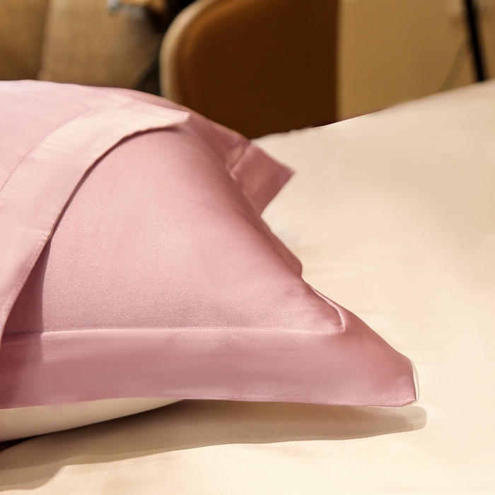 91家纺网 家纺一手货源 找家纺 凯森家纺 2024重磅单面纯真丝枕套桑蚕丝枕芯套单人枕头套 樱花粉