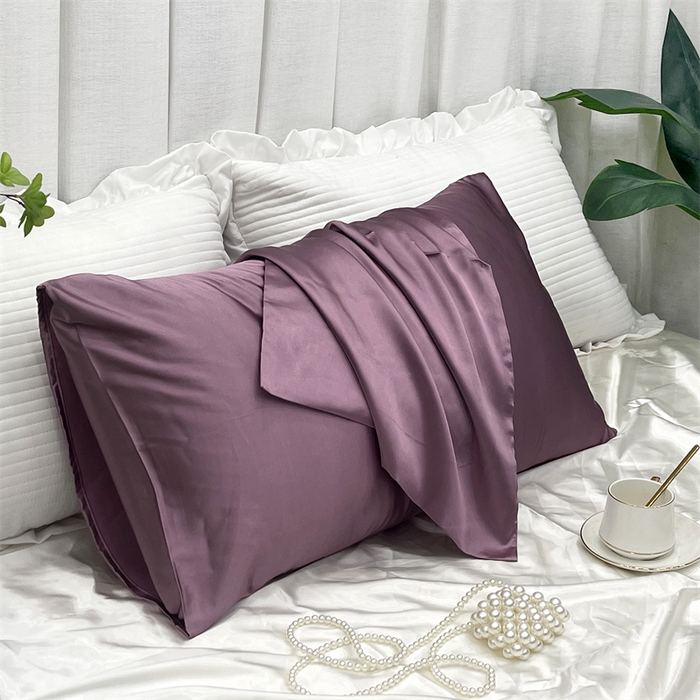 91家纺网 家纺一手货源 找家纺 凯森家纺 2024新款冰丝枕套高仿真丝枕头套夏季天丝枕芯套-口袋款 口袋豆沙紫