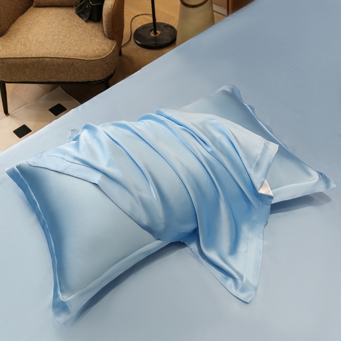 91家纺网 家纺一手货源 找家纺 凯森家纺 2024重磅单面纯真丝枕套桑蚕丝枕芯套单人枕头套 雾霾蓝