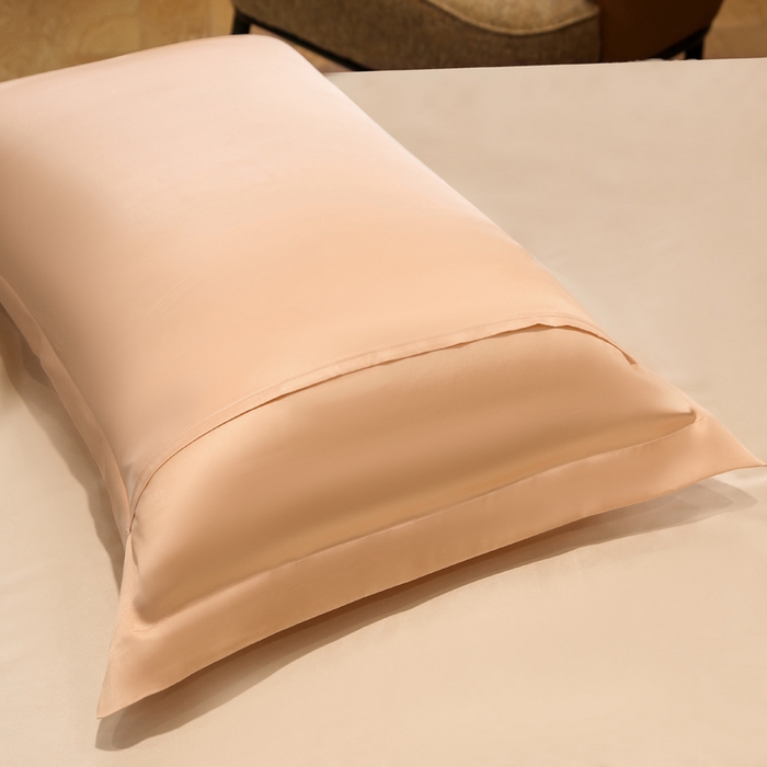 91家纺网 家纺一手货源 找家纺 凯森家纺 2024新款双面真丝宽边款枕头套枕芯套 双面香槟玉