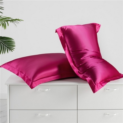 凯森家纺 2024夏季冰丝枕套天丝枕芯套可水洗高仿真丝枕头套蚕丝枕巾 压线款-玫红