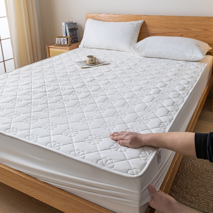 91家纺网 家纺一手货源 找家纺 ab家纺 2024新款40支全棉纯色夹棉床笠 奶昔白