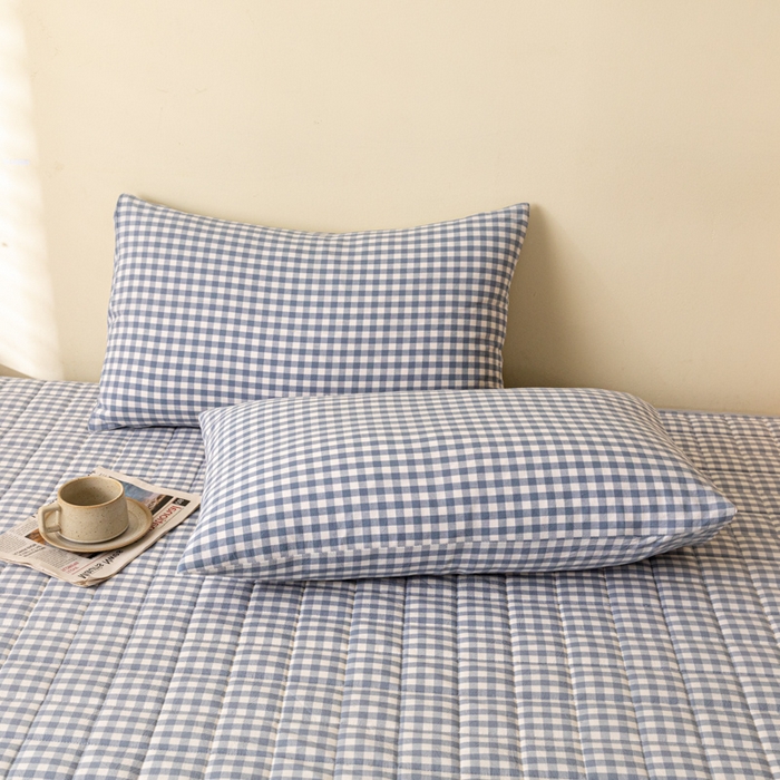 91家纺网 家纺一手货源 找家纺 ab家纺 2024新款色织全棉夹棉床笠 小格-蓝