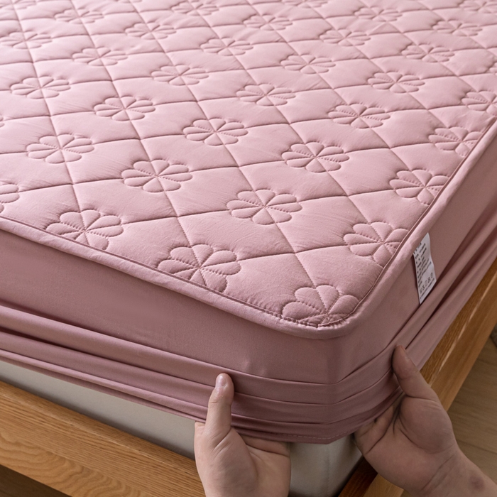 91家纺网 家纺一手货源 找家纺 ab家纺 2024新款40支全棉纯色夹棉床笠 豆沙