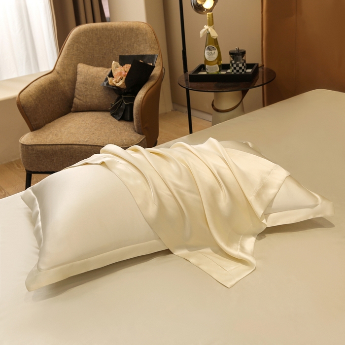 91家纺网 家纺一手货源 找家纺 凯森家纺 2024新款双面真丝宽边款枕头套枕芯套 双面-太空白