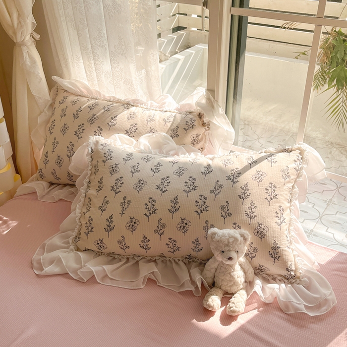 91家纺网 家纺一手货源 找家纺 慕澄 2024新款时尚印花泡泡棉花边四件套 叶苏