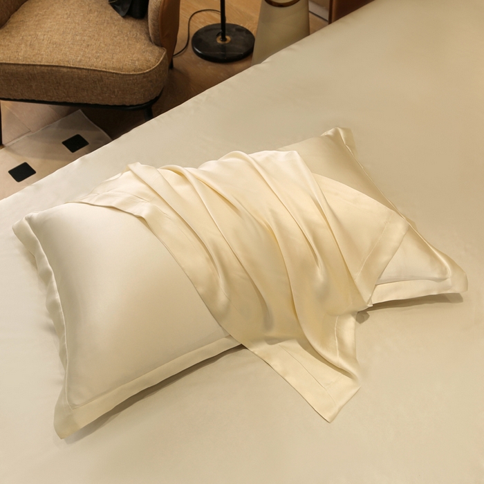 91家纺网 家纺一手货源 找家纺 凯森家纺 2024新款双面真丝宽边款枕头套枕芯套 双面-太空白