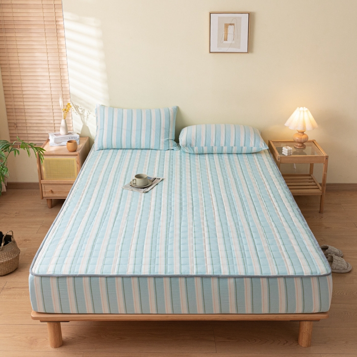 91家纺网 家纺一手货源 找家纺 ab家纺 2024新款色织全棉夹棉床笠 左岸-蓝