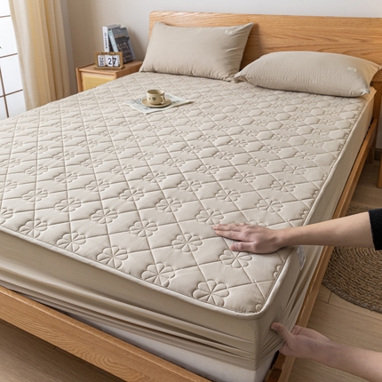 ab家纺 2024新款40支全棉纯色夹棉床笠 奶咖