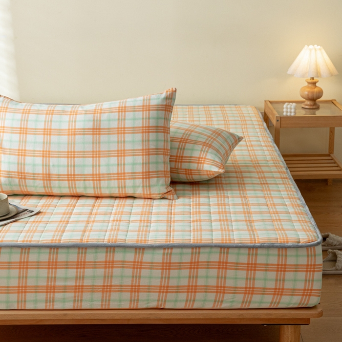 91家纺网 家纺一手货源 找家纺 ab家纺 2024新款色织全棉夹棉床笠 梵希-桔