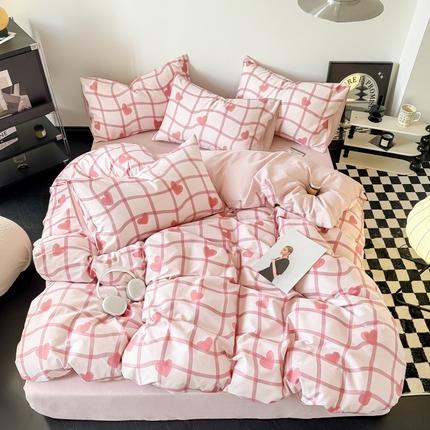 91家纺网 家纺一手货源 找家纺 呗旺鹿 2024新款休闲风全棉纯棉四件套 心语