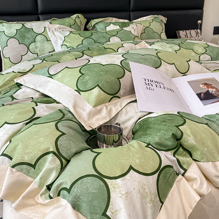 91家纺网 家纺一手货源 找家纺 金奇达 2024新款全棉宽边轻奢四件套 雅宝绿