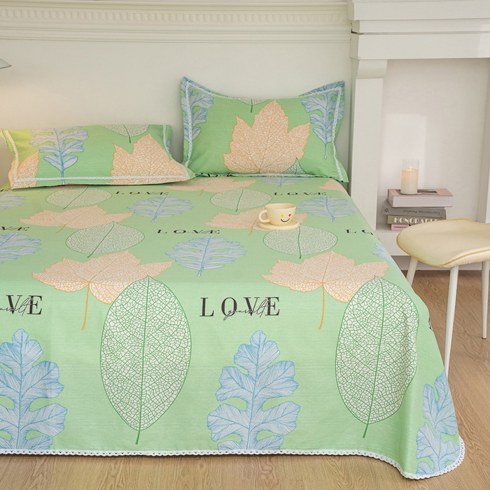 91家纺网 家纺一手货源 找家纺 首爱家纺 2025新款花边老粗布印花床单系列套件 叶良辰