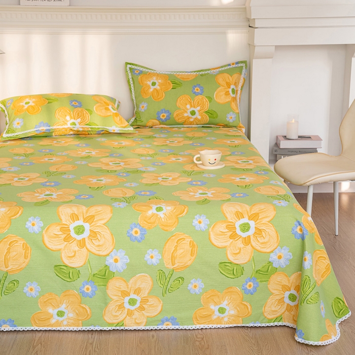 91家纺网 家纺一手货源 找家纺 首爱家纺 2025新款花边老粗布印花床单系列套件 时尚花梦