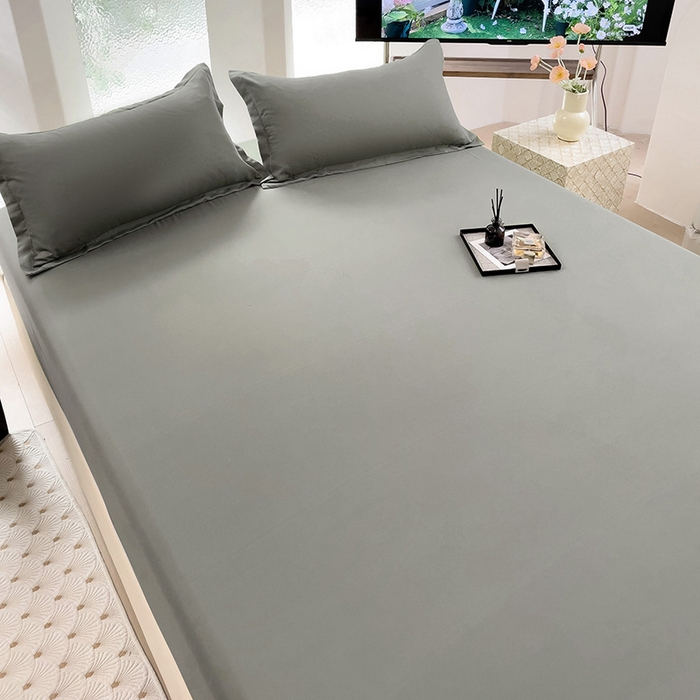 91家纺网 家纺一手货源 找家纺  楠沐家纺 2025新款纯色亲肤芦荟棉水洗棉床笠 灰色