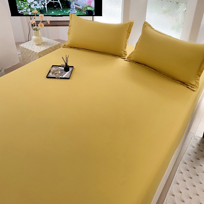 91家纺网 家纺一手货源 找家纺  楠沐家纺 2025新款纯色亲肤芦荟棉水洗棉床笠 金色