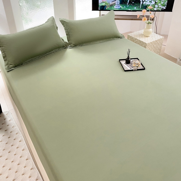 91家纺网 家纺一手货源 找家纺  楠沐家纺 2025新款纯色亲肤芦荟棉水洗棉床笠 深绿