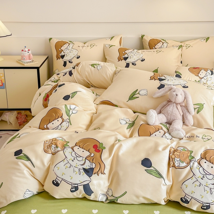 91家纺网 家纺一手货源 找家纺 呗旺鹿 2024新款小清新全棉纯棉四件套欧尼酱