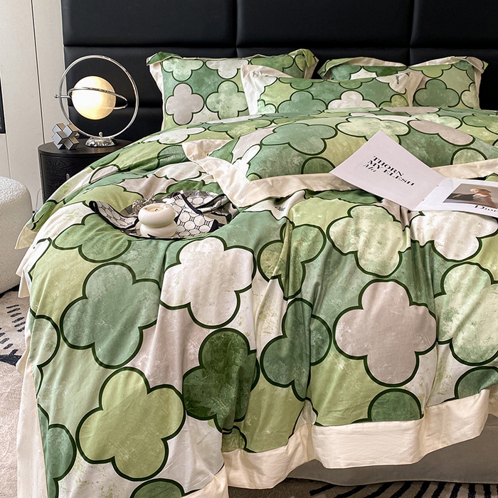 91家纺网 家纺一手货源 找家纺 金奇达 2024新款全棉宽边轻奢四件套 雅宝绿