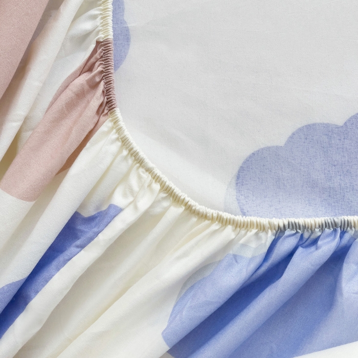 91家纺网 家纺一手货源 找家纺  楠沐家纺 2024新款印花亲肤芦荟棉水洗棉床笠 小云朵