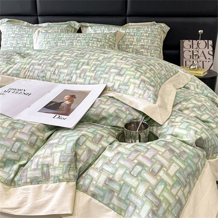 91家纺网 家纺一手货源 找家纺 金奇达 2024新款全棉宽边轻奢四件套 岛屿