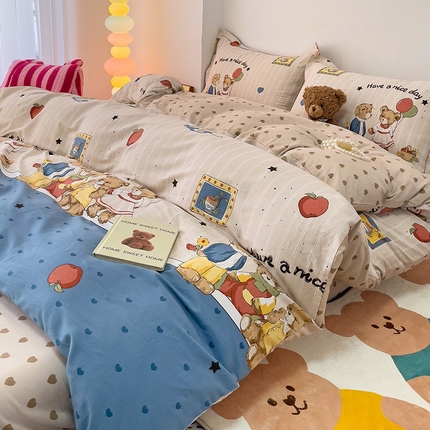 91家纺网 家纺一手货源 找家纺 （总）乐童 2024新款直播爆款13070纯棉印花吊边款一字绣四件套