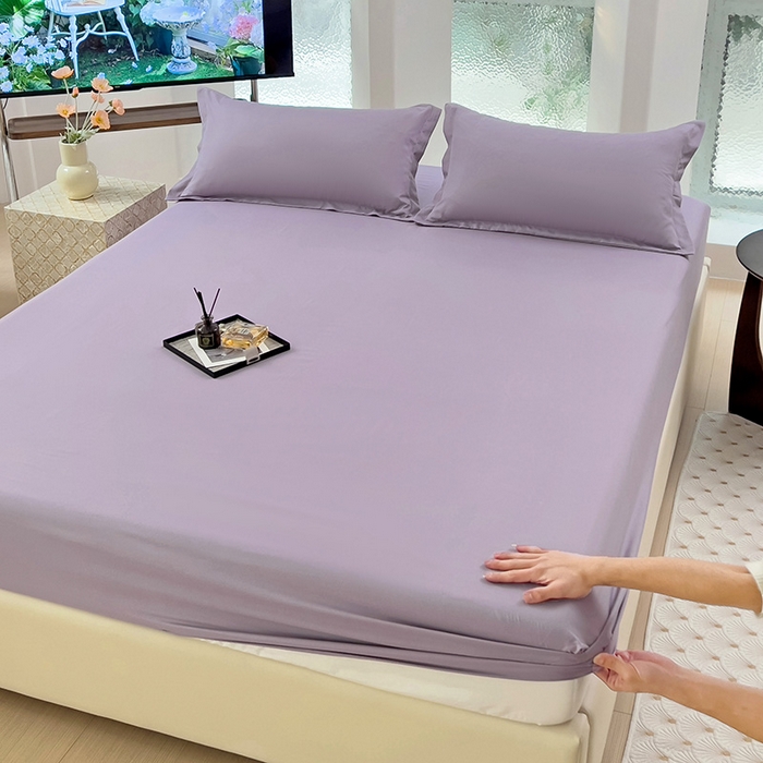 91家纺网 家纺一手货源 找家纺  楠沐家纺 2025新款纯色亲肤芦荟棉水洗棉床笠 浅紫